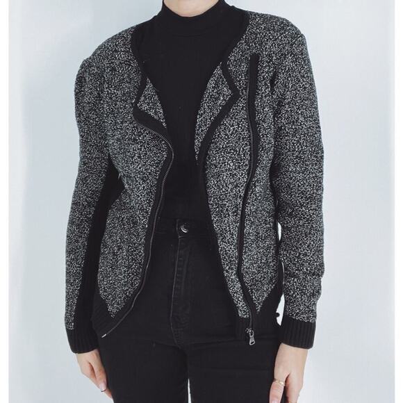 LOFT Jackets & Blazers - Ann Taylor Loft Black and White Marled Moto Jacket Size Petite Medium